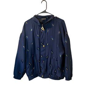 Vintage Mureli Navy Jacket Leaf Embroidery & Gold  Lightweight Women size large